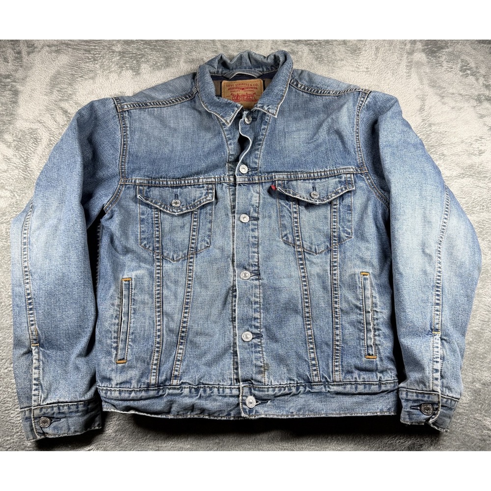 Levi's Standard Trucker Denim Jacket Mens M Blanket Lined Blue 70518-0493